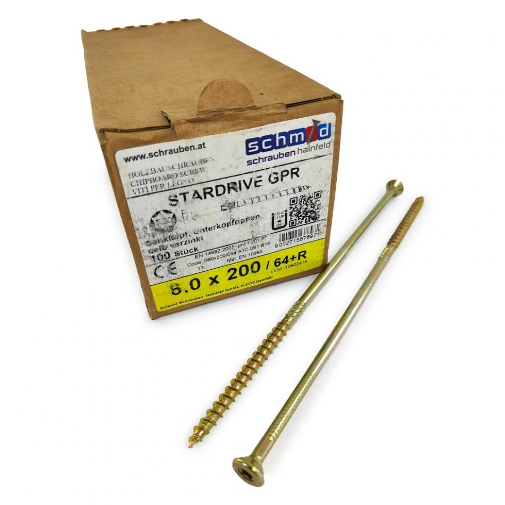 

Саморезы конструкционные Schmid StarDrive GPR 6.0x200/64/10 TX30 (Потай, 50шт)