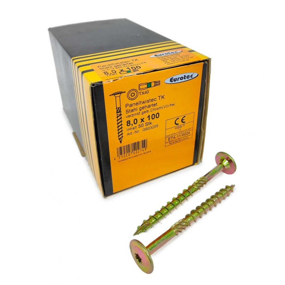 

Саморезы конструкционные Eurotec Paneltwistec AG FBH 8.0x100/80/10 TX40 (Тарелка, 50шт)