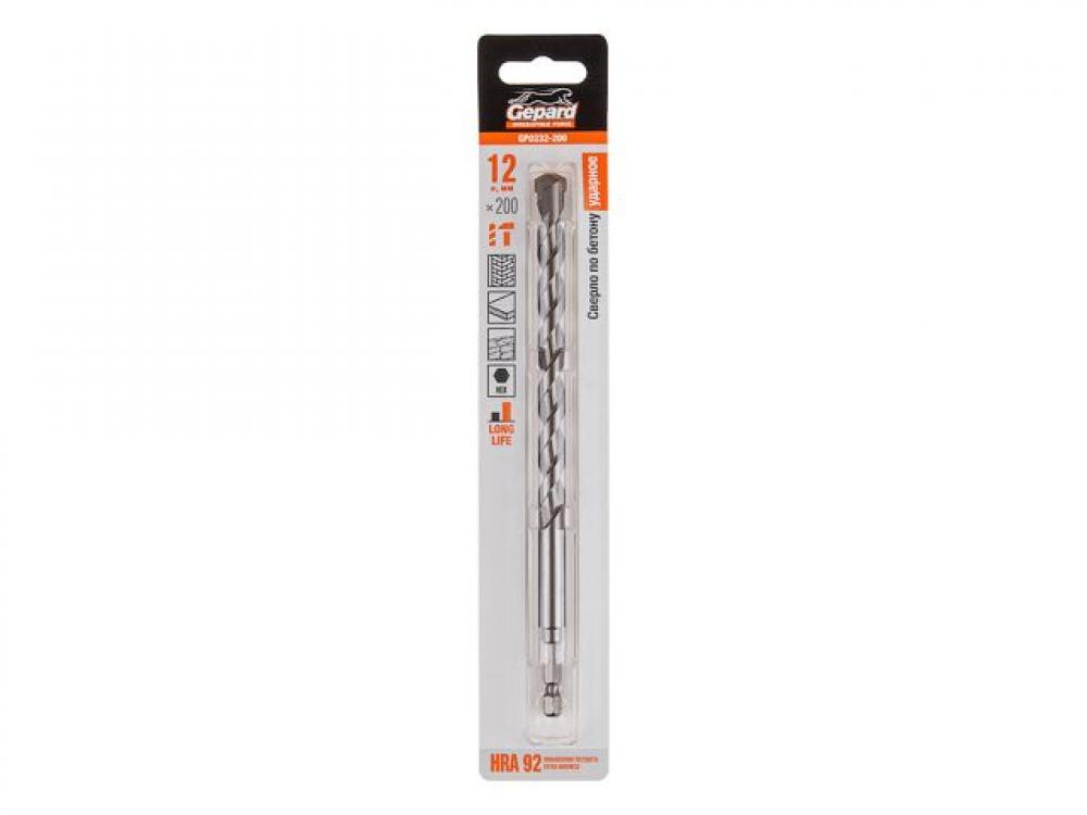 

Сверло по бетону 12х200 мм шестигр. GEPARD (GP0232-200), GP0232-200