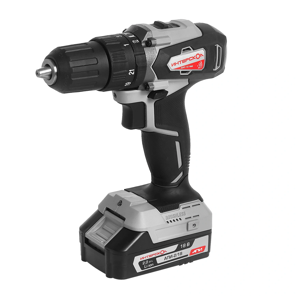 Аккум бесщеточная дрель-шуруповерт Интерскол ДАУ-1318ВК 45 кейс 2 аккум 2Ач ЗУ