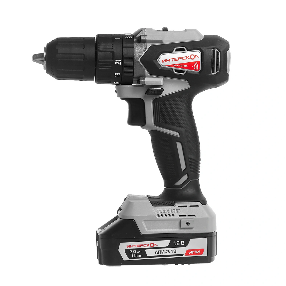 Аккум бесщеточная дрель-шуруповерт Интерскол ДАУ-1318ВК 45 кейс 2 аккум 2Ач ЗУ