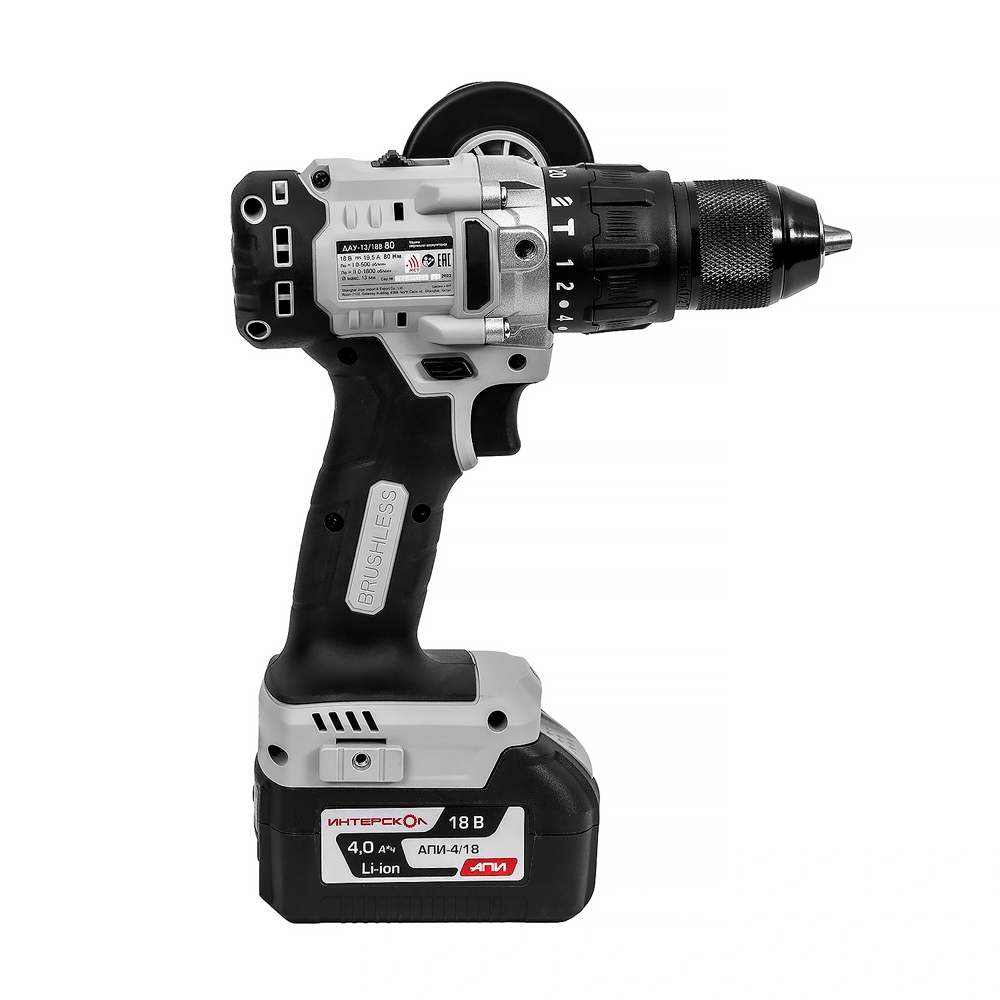Аккум бесщеточная дрель-шуруповерт Интерскол ДАУ-1318В 80 кейс 1 аккум 40Ач ЗУ