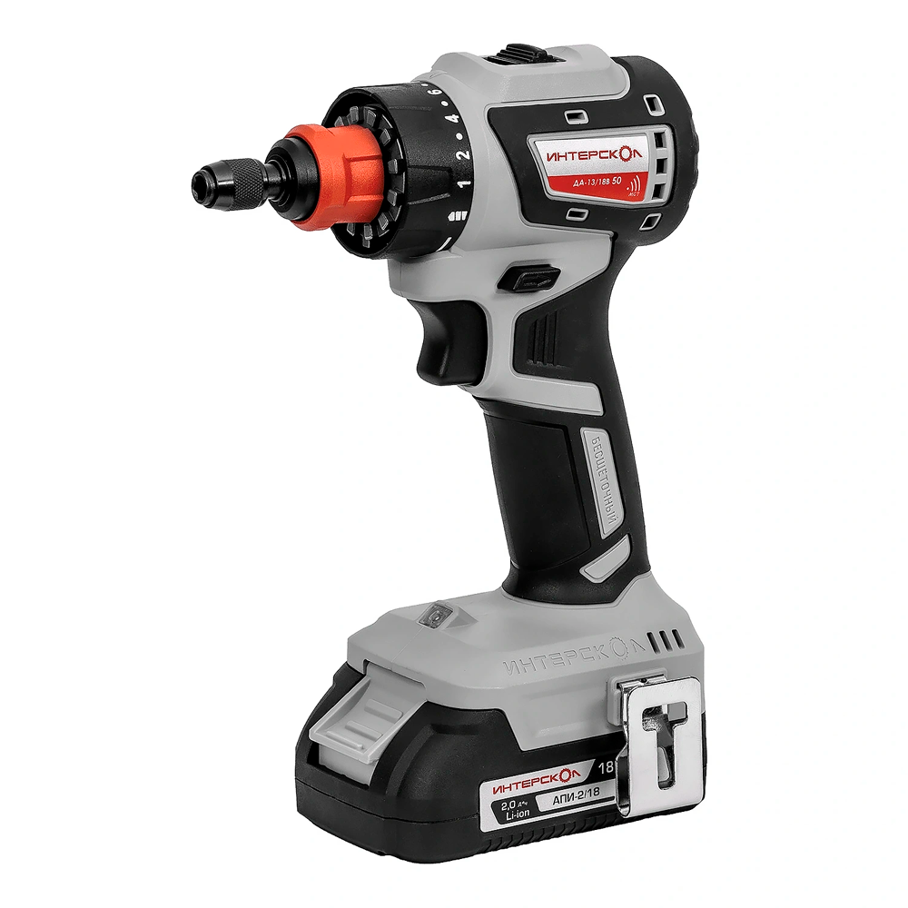 Аккум бесщеточная дрель-шуруповерт Интерскол ДА-1318В 50 Li-ion кейс 2 аккум 2Ач 4 насадки
