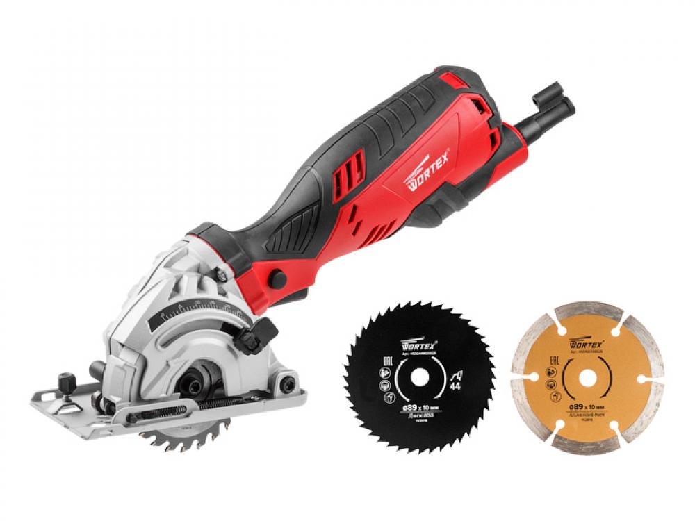 

Циркулярная пила WORTEX HS 2865 в кор. + 3 пильных диска (650 Вт, 89х10 мм, до 28 мм) (HS286501126), HS286501126