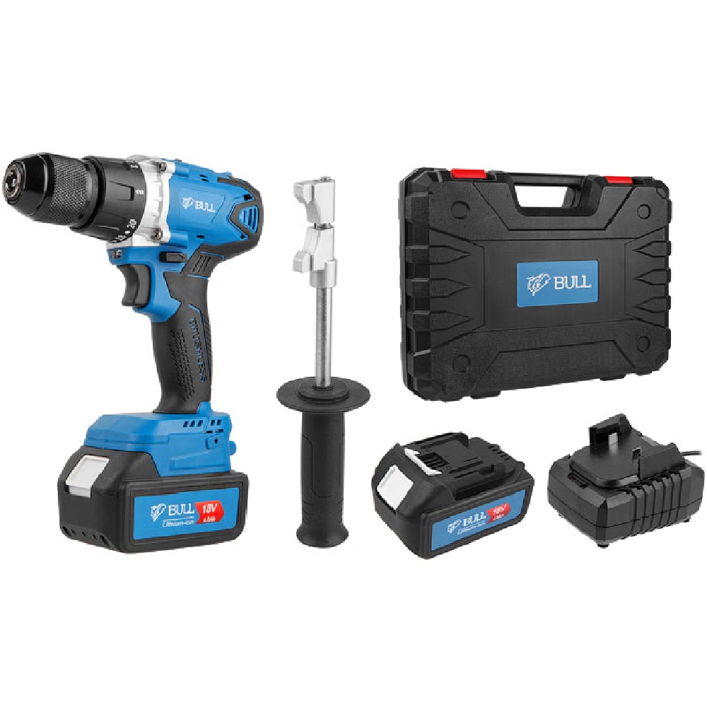 

Аккум. дрель-шуруповерт BULL SR 1802 в чем. (18.0 В, 2 акк., 4.0 А/ч Li-Ion, 2 скор., 80 Нм, шурупы до 10 мм) (04040329)