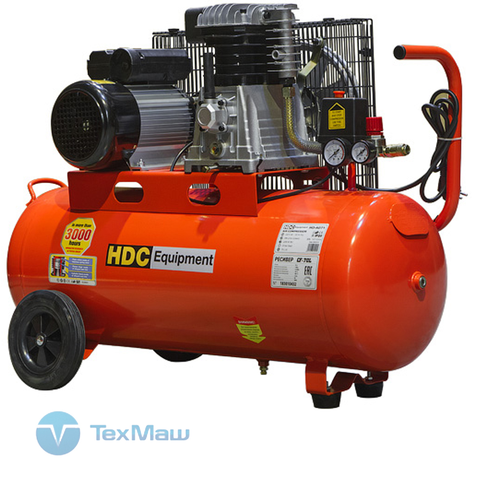 Компрессор HDC HD-A071 (396 л/мин, 10 атм, ременной, масляный, ресив. 70 л, 220 В, 2.20 кВт)