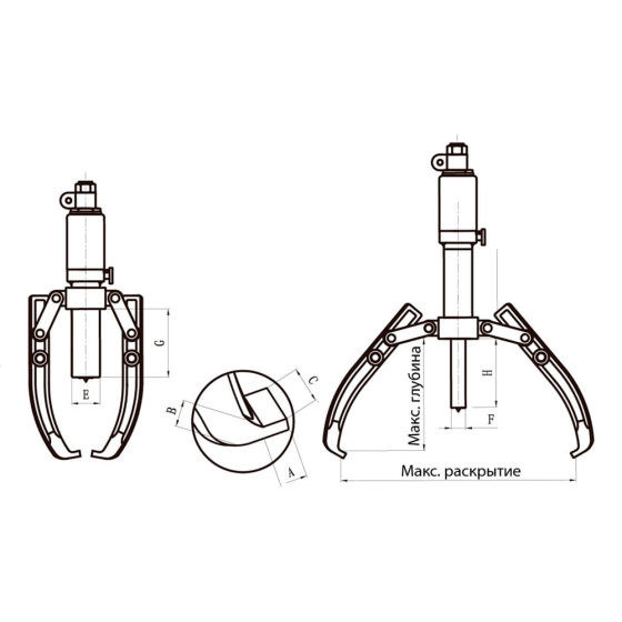 Съёмник гидравлический, 5 т, Ø захвата 50-200 мм, глубина 140 мм [HRH-PU01005200]
